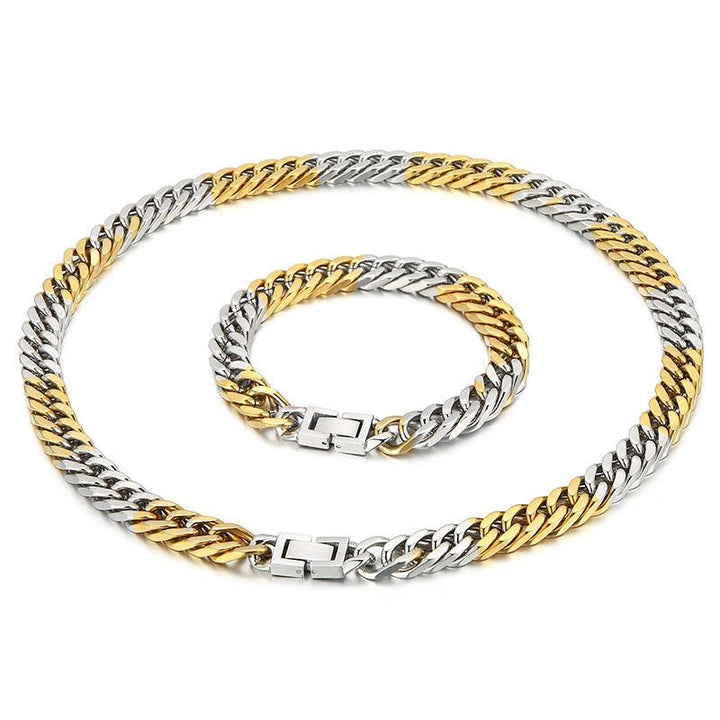10mm Polished 4-Side Cut Curb Cuban Chain Bracelet Necklace with Buckle Clap - kalen