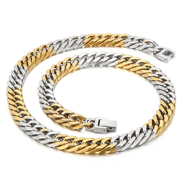 10mm Polished 4-Side Cut Curb Cuban Chain Bracelet Necklace with Buckle Clap - kalen