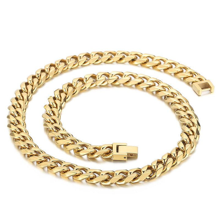 10mm Polished 6-Side Cut Curb Cuban Chain Bracelet Necklace with Buckle Clap - kalen