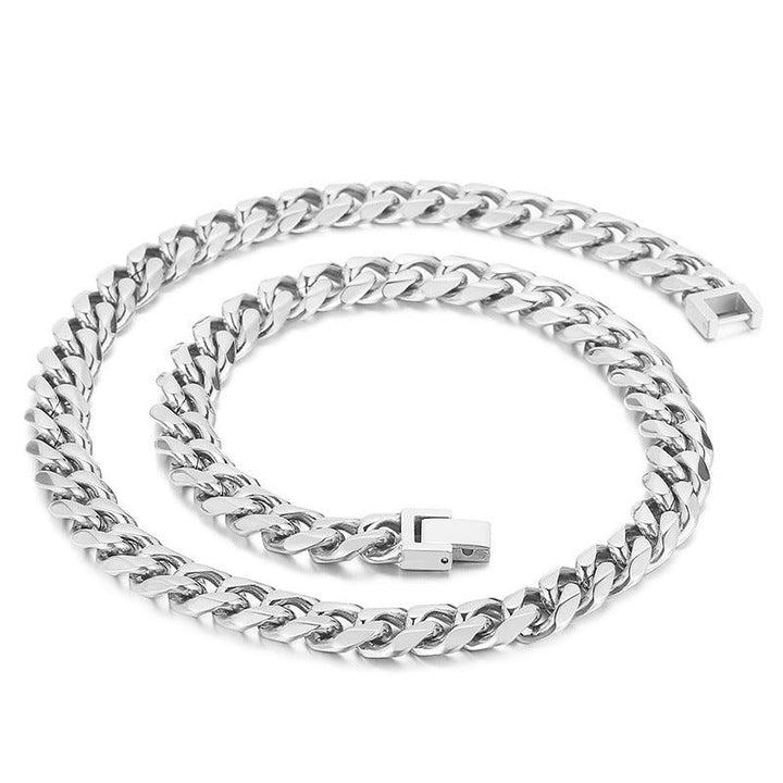 10mm Polished 6-Side Cut Curb Cuban Chain Bracelet Necklace with Buckle Clap - kalen