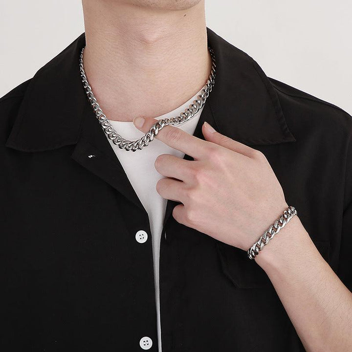 10mm Polished 6-Side Cut Curb Cuban Chain Bracelet Necklace with Buckle Clap - kalen