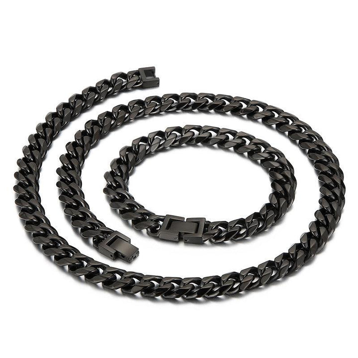 10mm Polished 6-Side Cut Curb Cuban Chain Bracelet Necklace with Buckle Clap - kalen