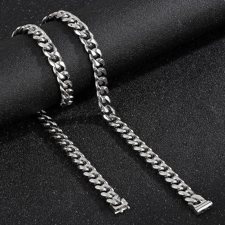 10mm Polished 6-Side Cut Curb Cuban Chain Bracelet Necklace with Button Clap - kalen