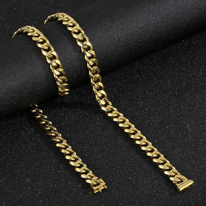 10mm Polished 6-Side Cut Curb Cuban Chain Bracelet Necklace with Button Clap - kalen