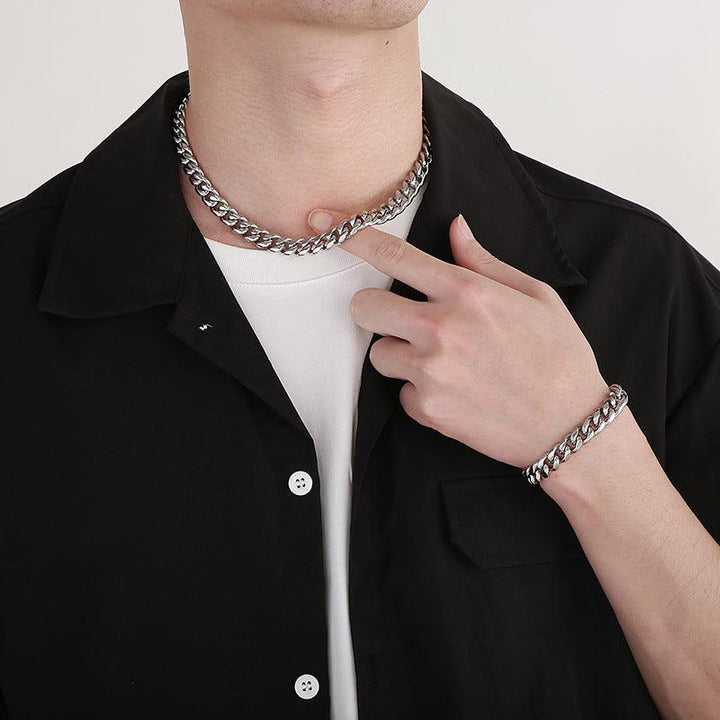 10mm Polished Miami Cuban Link Chain Bracelet Necklace Set With Buckle Clap - kalen