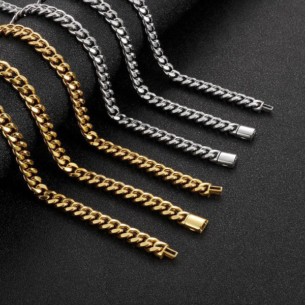 10mm Polished Miami Curb Cuban Link Chain Bracelet Necklace With Buckle Clap - kalen