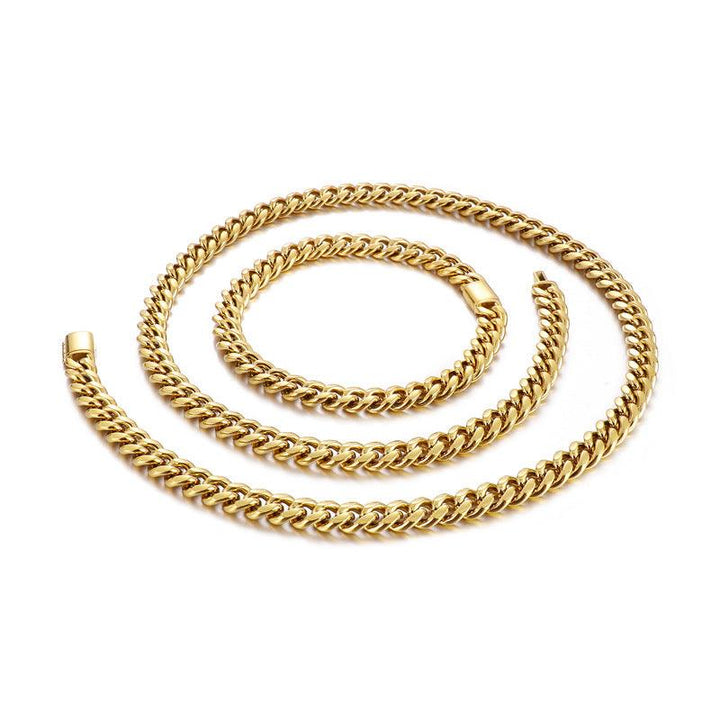 10mm Polished Miami Curb Cuban Link Chain Bracelet Necklace With Buckle Clap - kalen