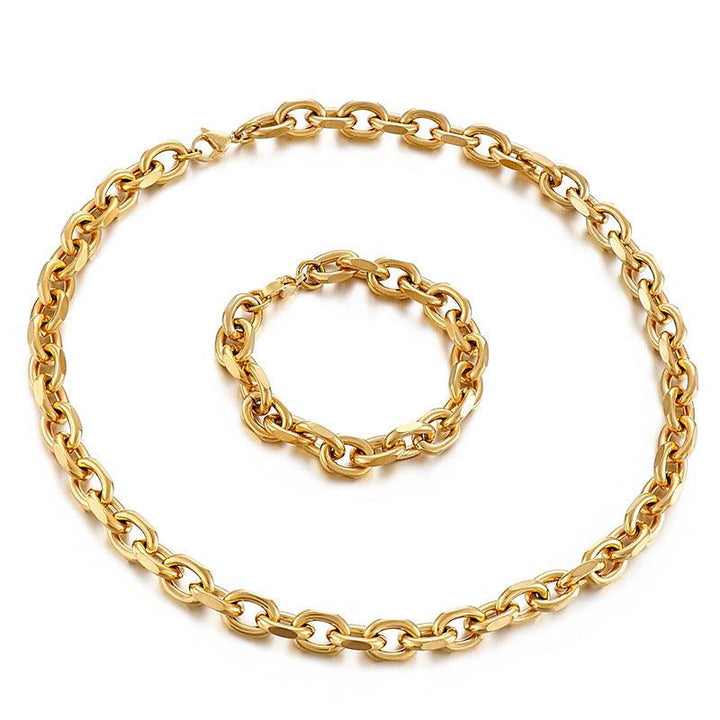 10mm PVD Plated Gold O-Chain Diamond Cutting Link Loop Chain Stainless Steel Bracelet Necklace Jewelry Set - kalen