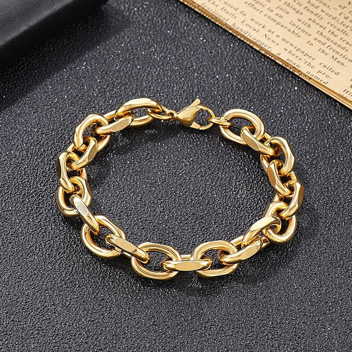 10mm PVD Plated Gold O-Chain Diamond Cutting Link Loop Chain Stainless Steel Bracelet Necklace Jewelry Set - kalen