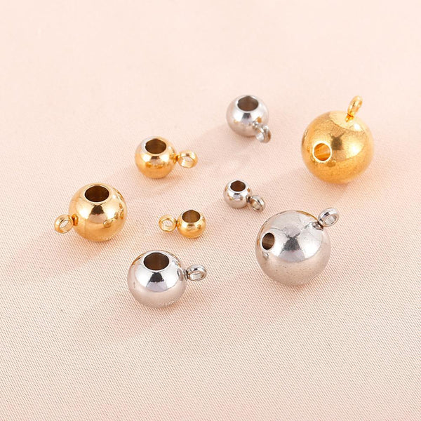 10pcs/lot 4/6/8/10mm Stainless Steel Charm Pendant Connectors Bracelet Beads DIY Necklace Bracelet Jewelry Findings.