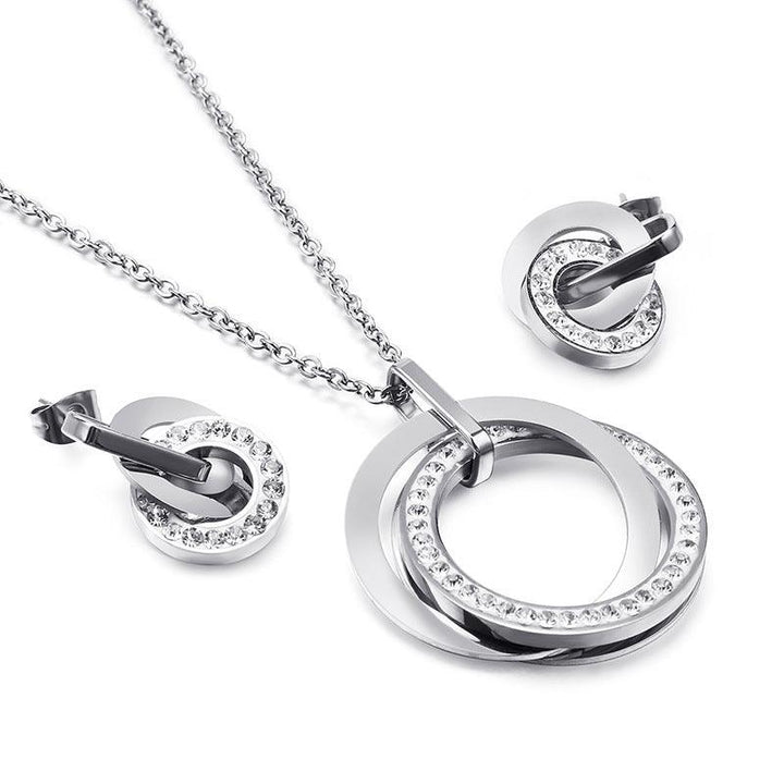 Kalen Stainless Steel Rounds Zircon Pendant Necklace Earrings Set Jewelry Sets For Women Fashion Jewelry Wholesale - kalen