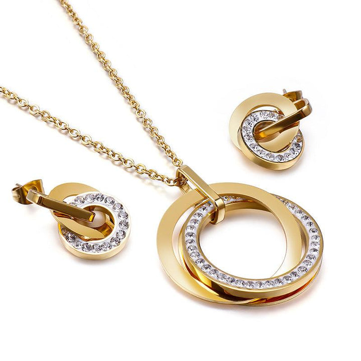 Kalen Stainless Steel Rounds Zircon Pendant Necklace Earrings Set Jewelry Sets For Women Fashion Jewelry Wholesale - kalen