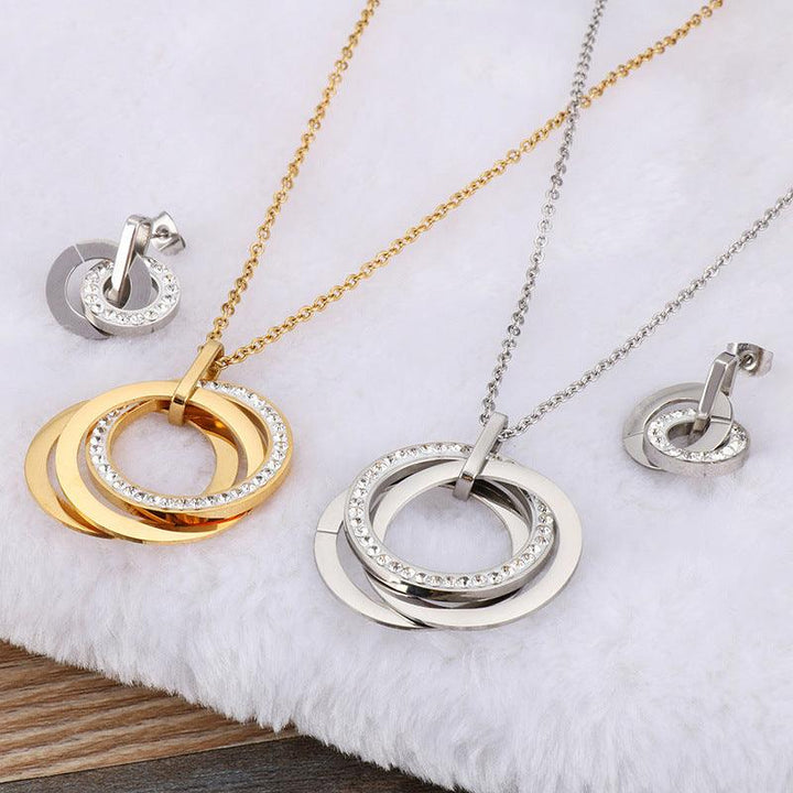 Kalen Stainless Steel Rounds Zircon Pendant Necklace Earrings Set Jewelry Sets For Women Fashion Jewelry Wholesale - kalen