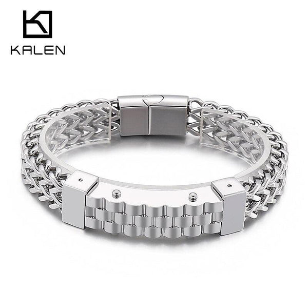 Kalen Hip Hop Bicycle Strap Chain High Quality Stainless Steel Box Chain Link Wristband Men's Bracelet.