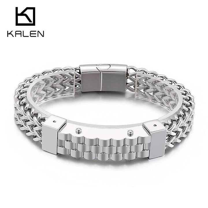 Kalen Hip Hop Bicycle Strap Chain High Quality Stainless Steel Box Chain Link Wristband Men's Bracelet.