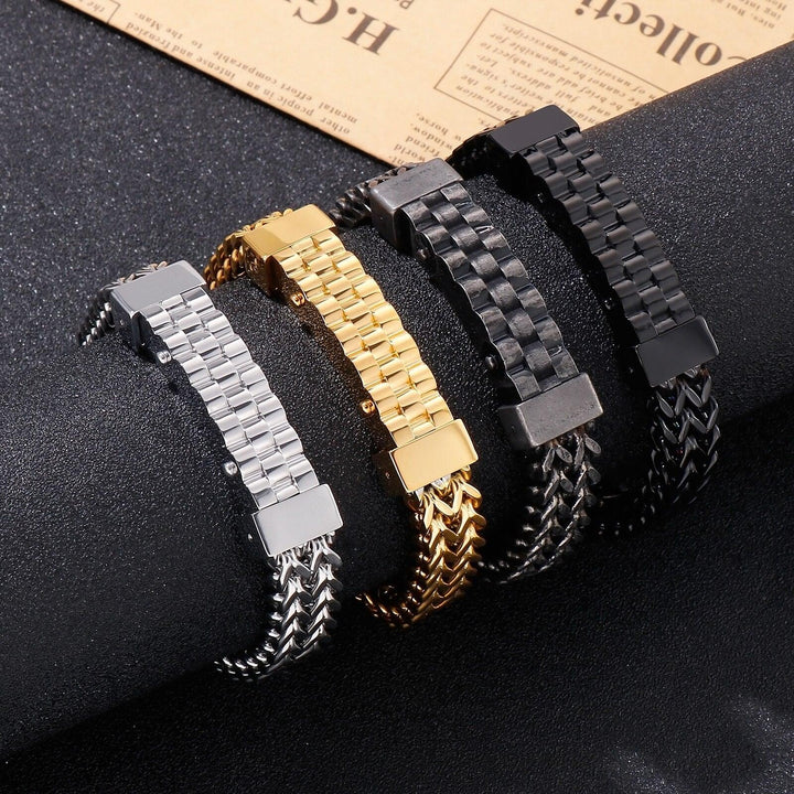 Kalen Hip Hop Bicycle Strap Chain High Quality Stainless Steel Box Chain Link Wristband Men's Bracelet.