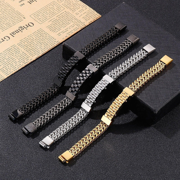 Kalen Hip Hop Bicycle Strap Chain High Quality Stainless Steel Box Chain Link Wristband Men's Bracelet.