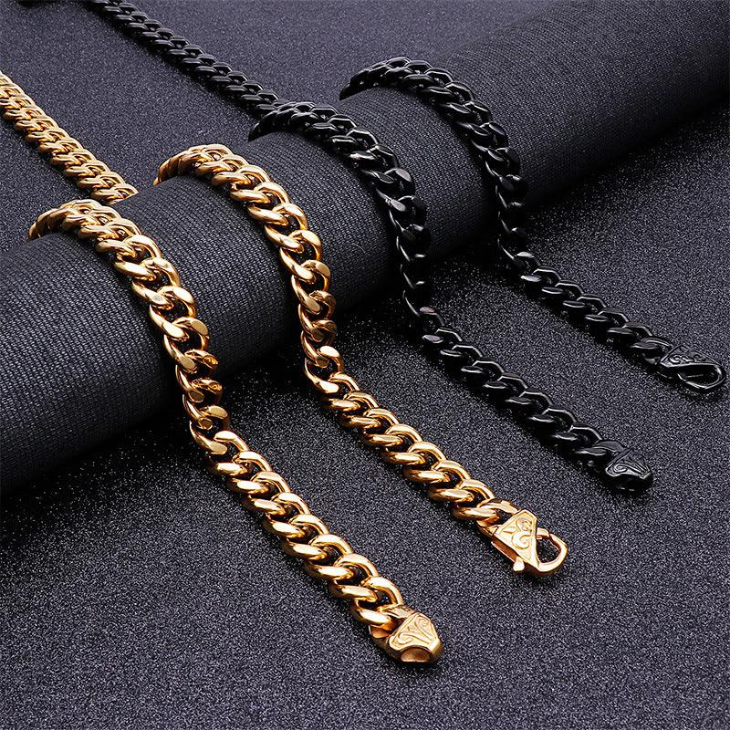 11mm Polished 2-Side Cut Curb Cuban Chain Bracelet Necklace with Casting Lobster Clap - kalen