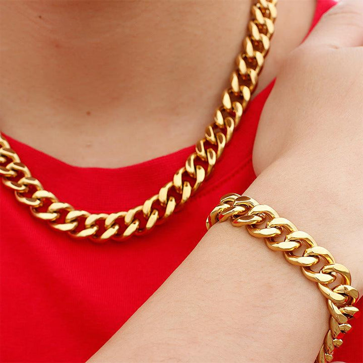 11mm Polished 2-Side Cut Curb Cuban Chain Bracelet Necklace with Casting Lobster Clap - kalen