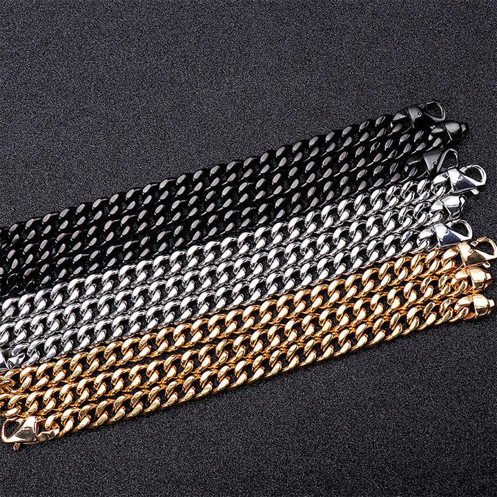 11mm Polished 2-Side Cut Curb Cuban Chain Bracelet Necklace with Lobster Clap - kalen