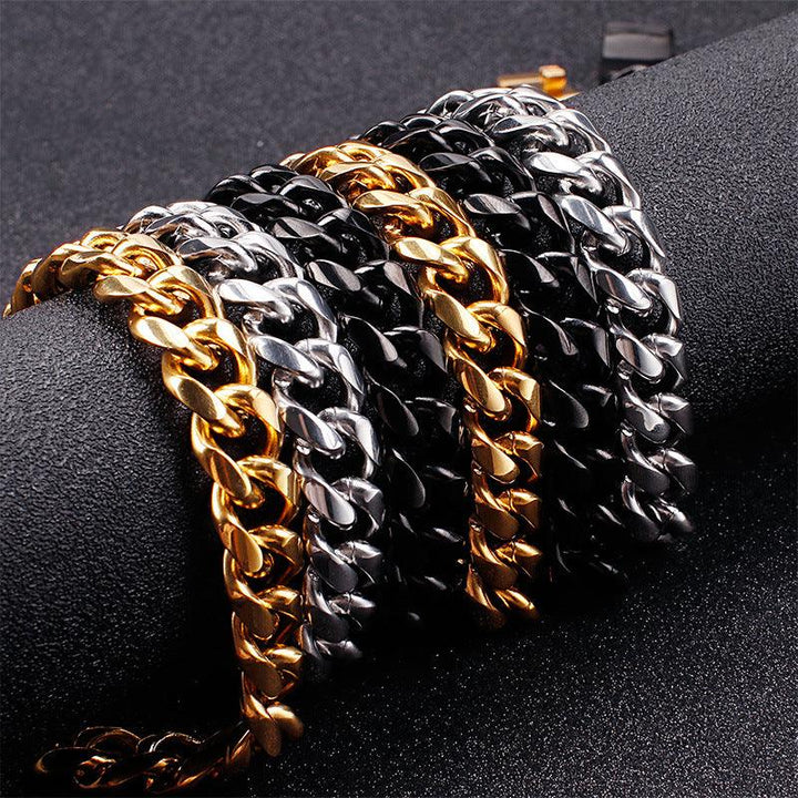 11mm Polished 2-Side Cut Curb Cuban Chain Bracelet Necklace with Lobster Clap - kalen