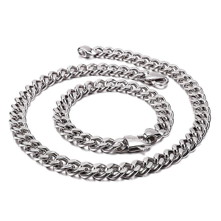 11mm Polished 2-Side Cut Curb Cuban Chain Bracelet Necklace with Lobster Clap - kalen