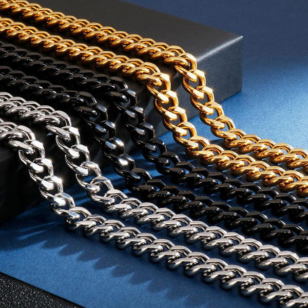 11mm Polished 2-Side Cut Curb Cuban Chain Necklace with Zircon Push Button Lock Clap - kalen