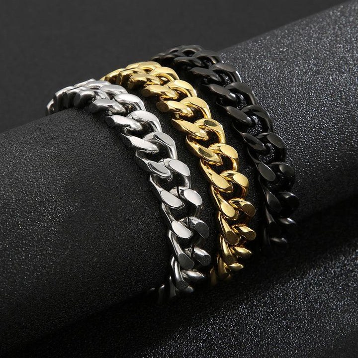 11mm Polished 4-Side Cut Curb Cuban Chain Bracelet Necklace with Buckle Clap - kalen