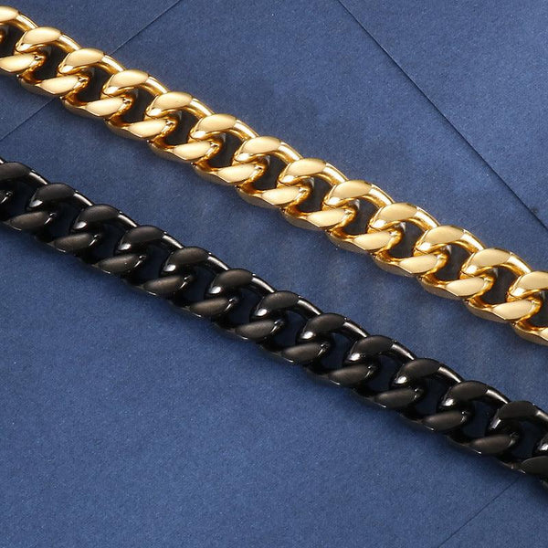 11mm Polished 4-Side Cut Curb Cuban Chain Bracelet Necklace with Lobster Clap - kalen