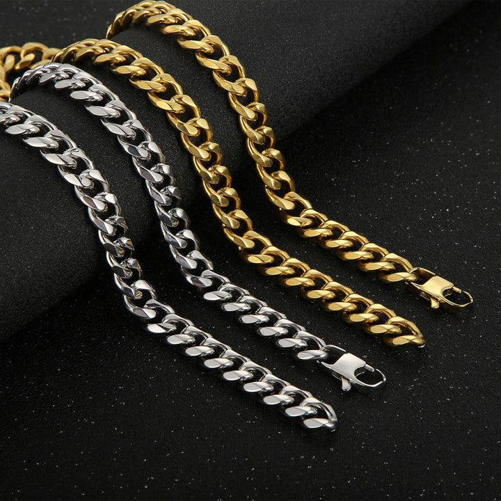 11mm Polished 6-Side Cut Curb Cuban Chain Bracelet Necklace with Buckle Clap - kalen