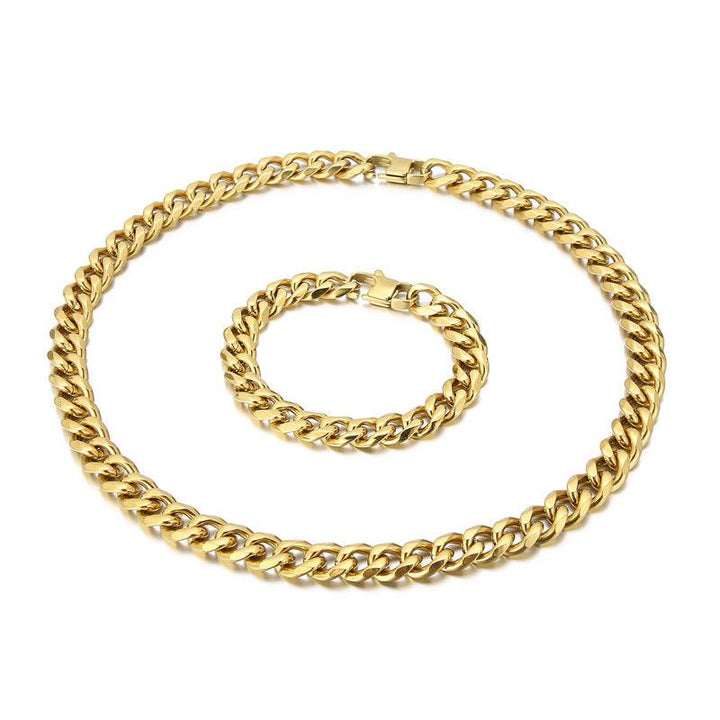 11mm Polished 6-Side Cut Curb Cuban Chain Bracelet Necklace with Buckle Clap - kalen
