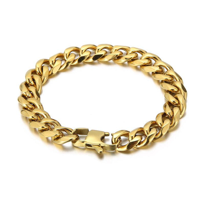 11mm Polished 6-Side Cut Curb Cuban Chain Bracelet Necklace with Buckle Clap - kalen