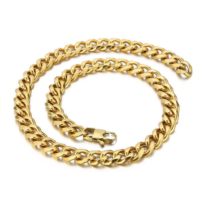 11mm Polished 6-Side Cut Curb Cuban Chain Bracelet Necklace with Buckle Clap - kalen