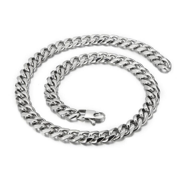 11mm Polished 6-Side Cut Curb Cuban Chain Bracelet Necklace with Buckle Clap - kalen