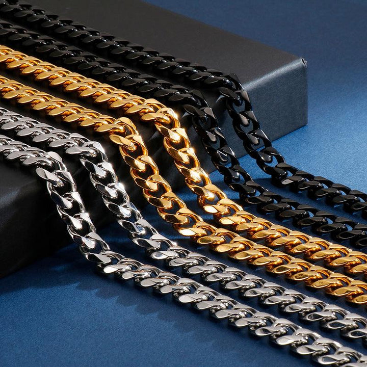 11mm Polished 6-Side Cut Curb Cuban Chain Bracelet Necklace with Zircon Button Lock Buckle - kalen
