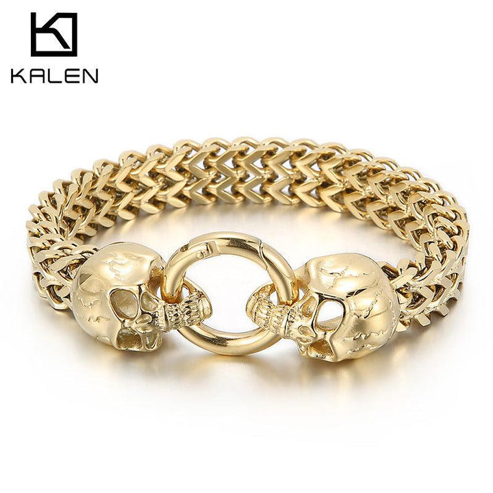 11mm Punk Foxtail Chain Stainless Steel Skull Charm Bracelet for Men - kalen