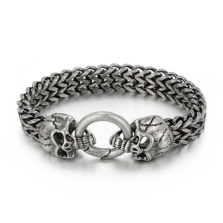 11mm Punk Foxtail Chain Stainless Steel Skull Charm Bracelet for Men - kalen