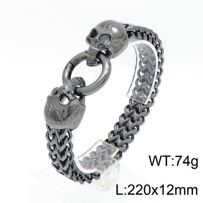 11mm Punk Foxtail Chain Stainless Steel Skull Charm Bracelet for Men - kalen