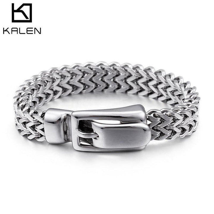 11mm Punk Foxtail Chain Stainless Steel Skull Charm Bracelet for Men - kalen