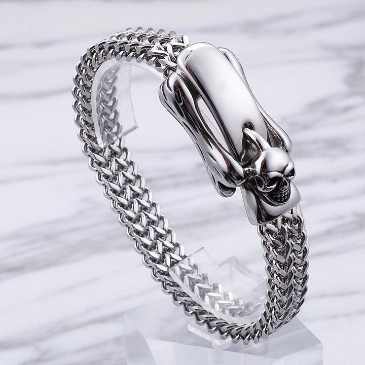 11mm Punk Foxtail Chain Stainless Steel Skull Charm Bracelet for Men - kalen