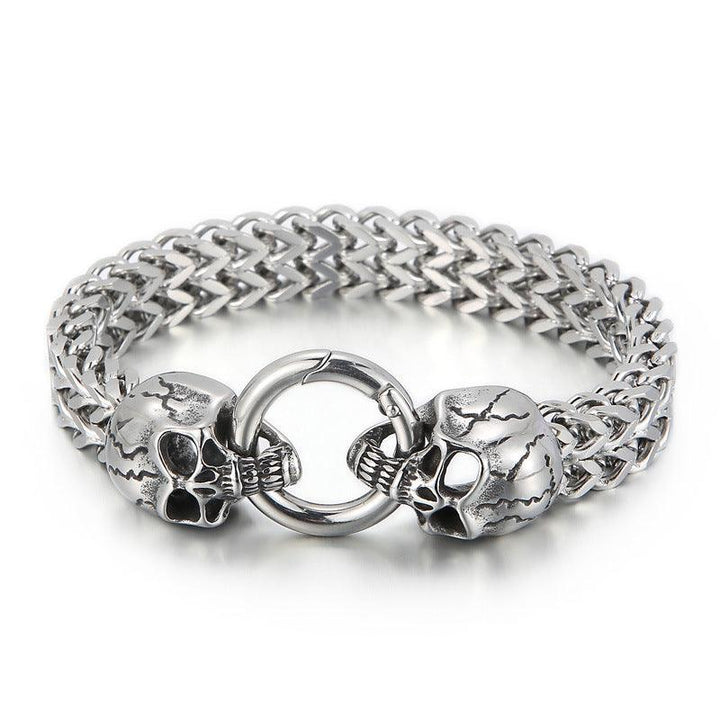 11mm Punk Foxtail Chain Stainless Steel Skull Charm Bracelet for Men - kalen