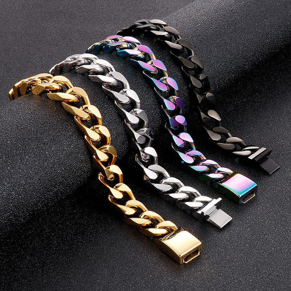 12.5mm Brushed 4-Side Cut Curb Cuban Chain Bracelet with Buckle Clap - kalen