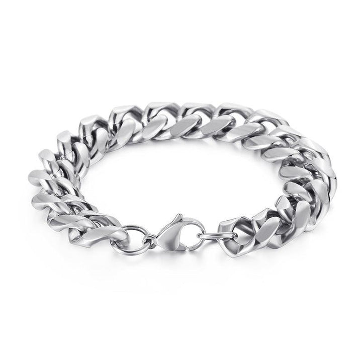 12/15mm Polished Brushed Miami Cuban Chain Bracelet with CNC Zircon Push Button Lock Lobster Clap - kalen