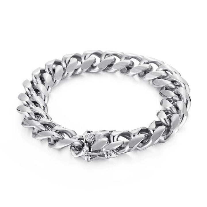 12/15mm Polished Brushed Miami Cuban Chain Bracelet with CNC Zircon Push Button Lock Lobster Clap - kalen