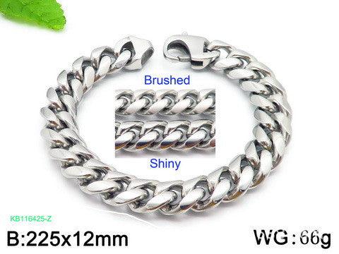 12/15mm Polished Brushed Miami Cuban Chain Bracelet with CNC Zircon Push Button Lock Lobster Clap - kalen