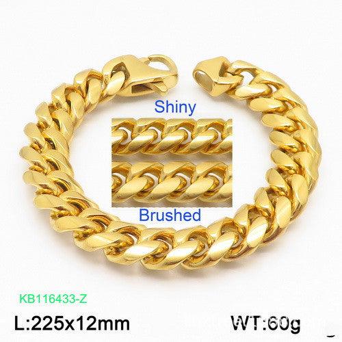 12/15mm Polished Brushed Miami Cuban Chain Bracelet with CNC Zircon Push Button Lock Lobster Clap - kalen