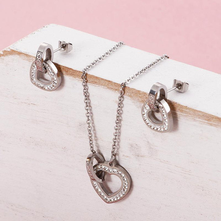 Kalen Stainless Steel Heart Zircon Pendant Necklace Earrings Set Jewelry Sets For Women Fashion Jewelry Wholesale - kalen