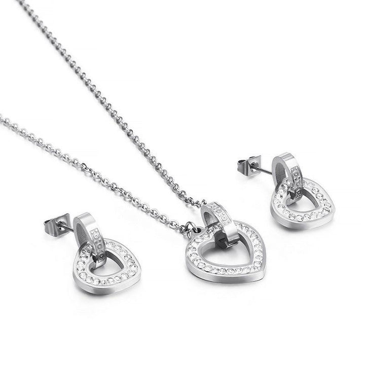 Kalen Stainless Steel Heart Zircon Pendant Necklace Earrings Set Jewelry Sets For Women Fashion Jewelry Wholesale - kalen