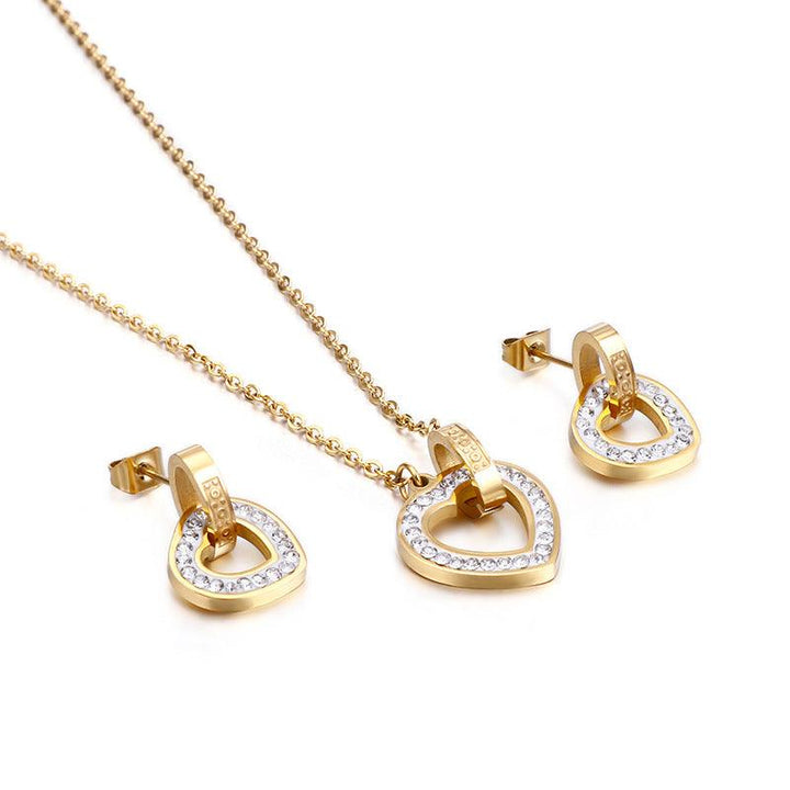 Kalen Stainless Steel Heart Zircon Pendant Necklace Earrings Set Jewelry Sets For Women Fashion Jewelry Wholesale - kalen