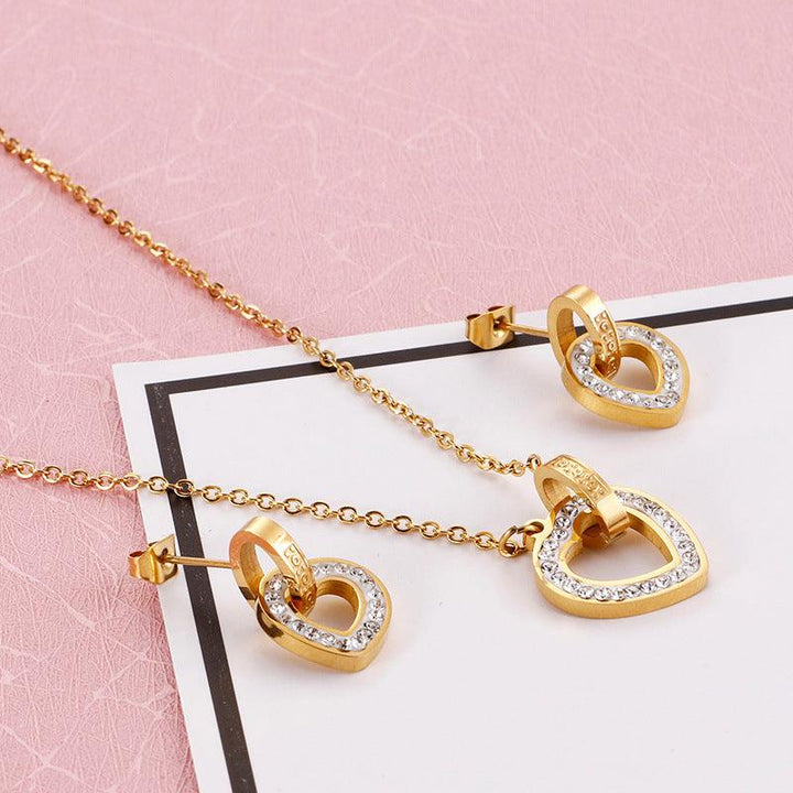 Kalen Stainless Steel Heart Zircon Pendant Necklace Earrings Set Jewelry Sets For Women Fashion Jewelry Wholesale - kalen